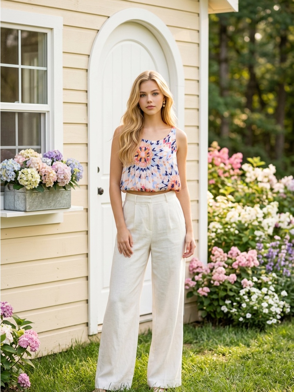 Elan Floral Tie-Dye Crop Tank Top